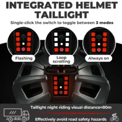 Bike Helmet with Photochromic Visor USB Rechargeable Tail Light