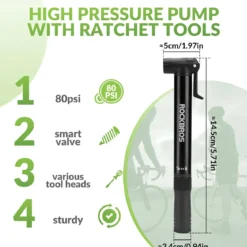 Mini Bike Pump with 8-in-1 Ratchet Tool 80 PSI