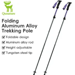 Qunature Foldable Lightweight Aluminum Trekking Pole with Adjustable Height and Grip