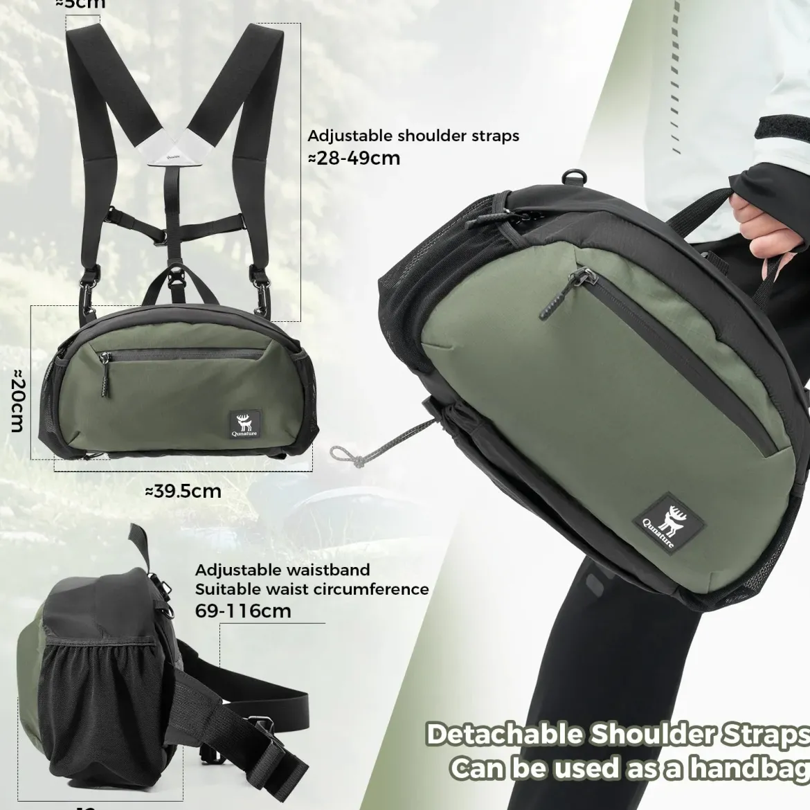 Qunature Lightweight Outdoor Backpack Waist Bag 7.9L