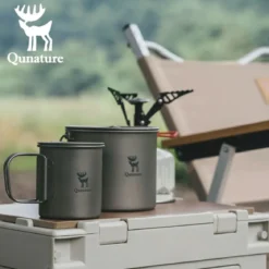 Qunature 1100ml Pure Titanium Camping Cup with Foldable Handle Lightweight