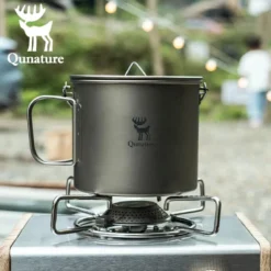 Qunature 1100ml Pure Titanium Camping Cup with Foldable Handle Lightweight
