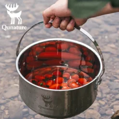 Qunature 304 Stainless Steel 5-Piece Camping Cookware Set with Teflon Coating