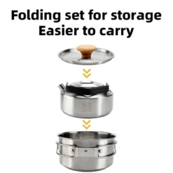 Qunature Stainless Steel Tea Set with Foldable Pot and Kettle for Outdoor Adventures