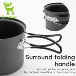 Qunature Ultra-Light Aluminum Camping Cookware Set with Nestable Design Handle