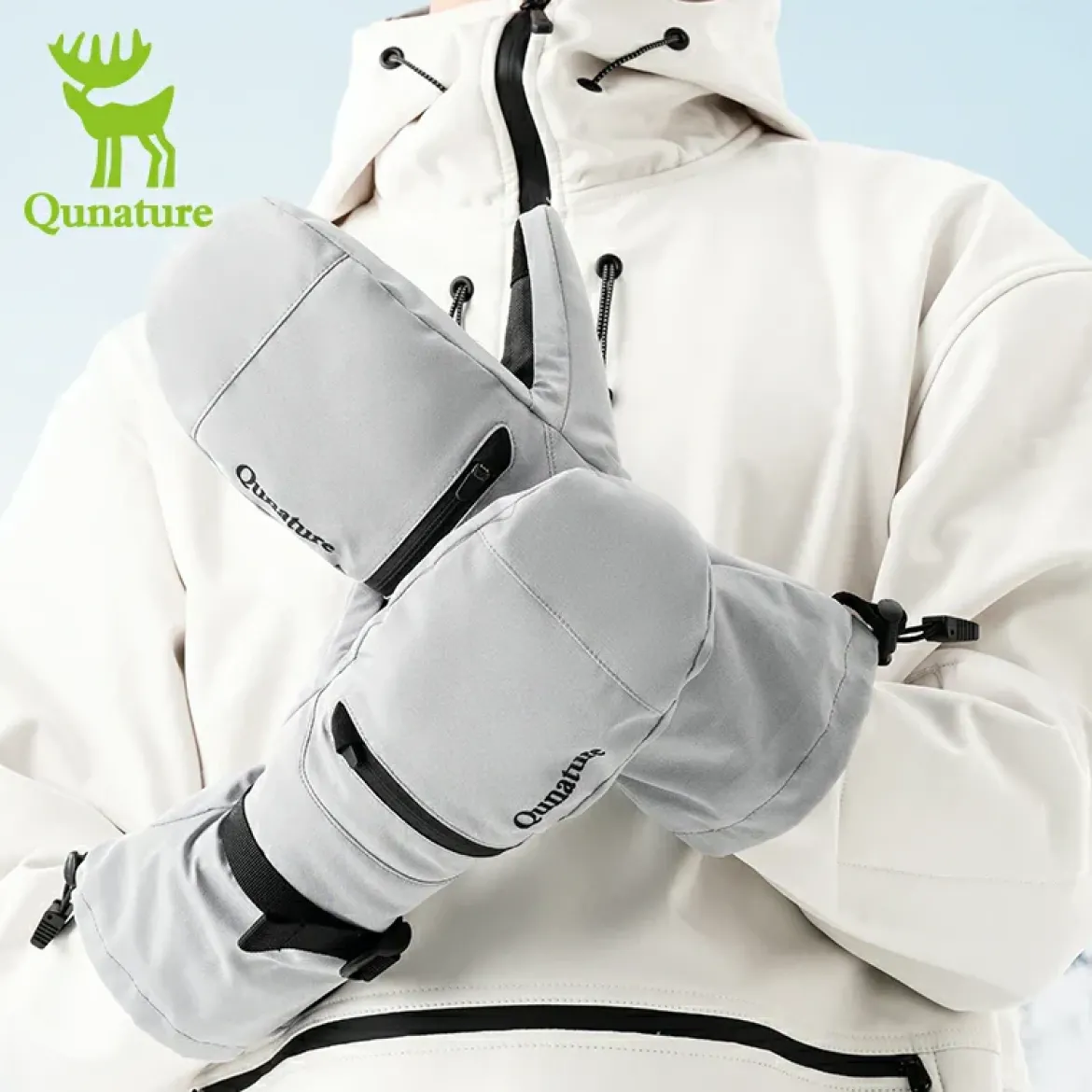 Qunature Windproof Waterproof Thermal Ski Gloves Double-Layer Insulation Touchscreen