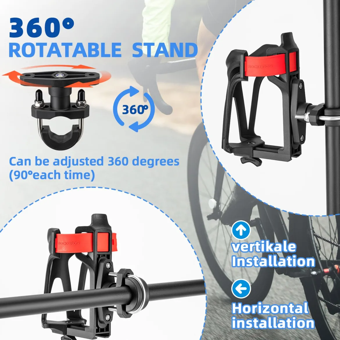 ROCKBROS Adjustable Water Bottle Holder for 2.3-3" Bottles, Bike & Motorcycle Mount