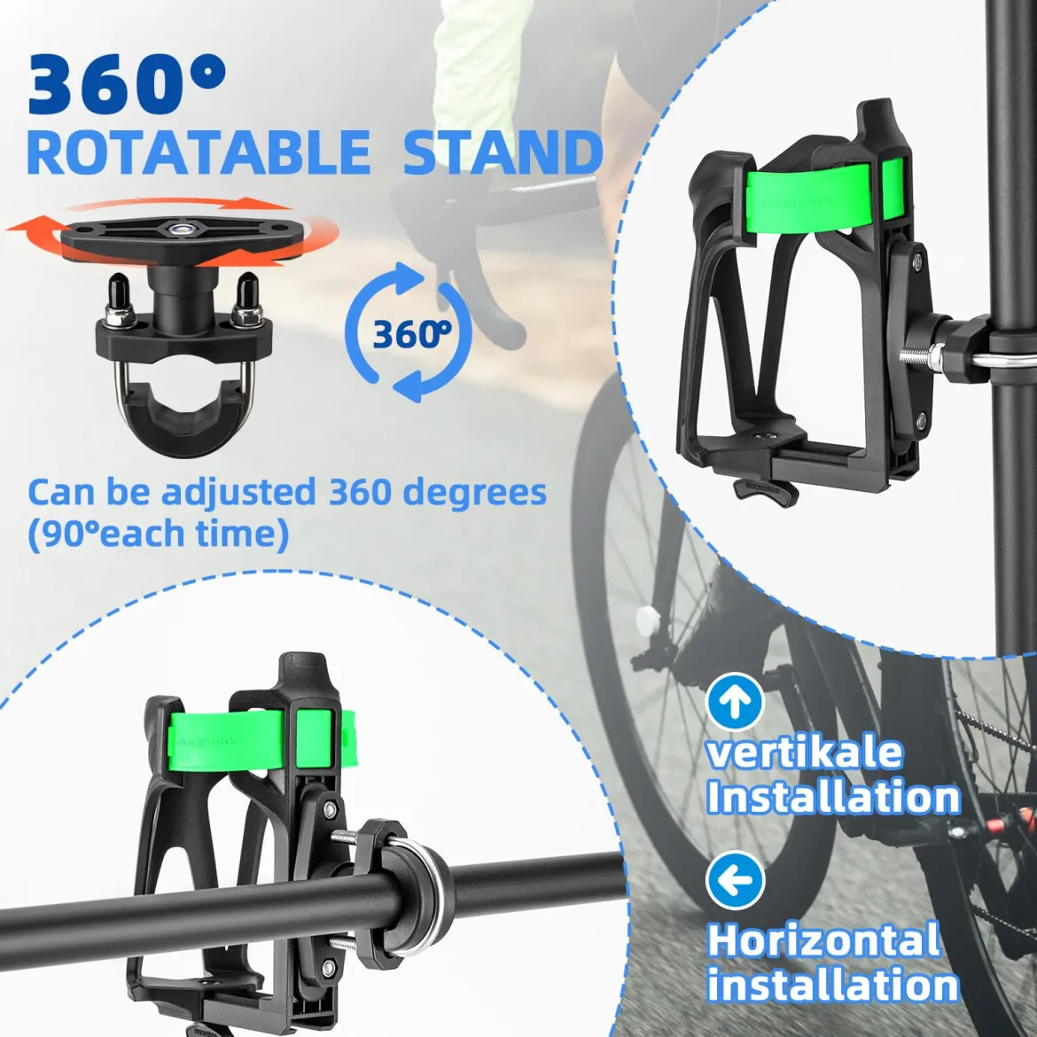 ROCKBROS Adjustable Water Bottle Holder for 2.3-3" Bottles, Bike & Motorcycle Mount