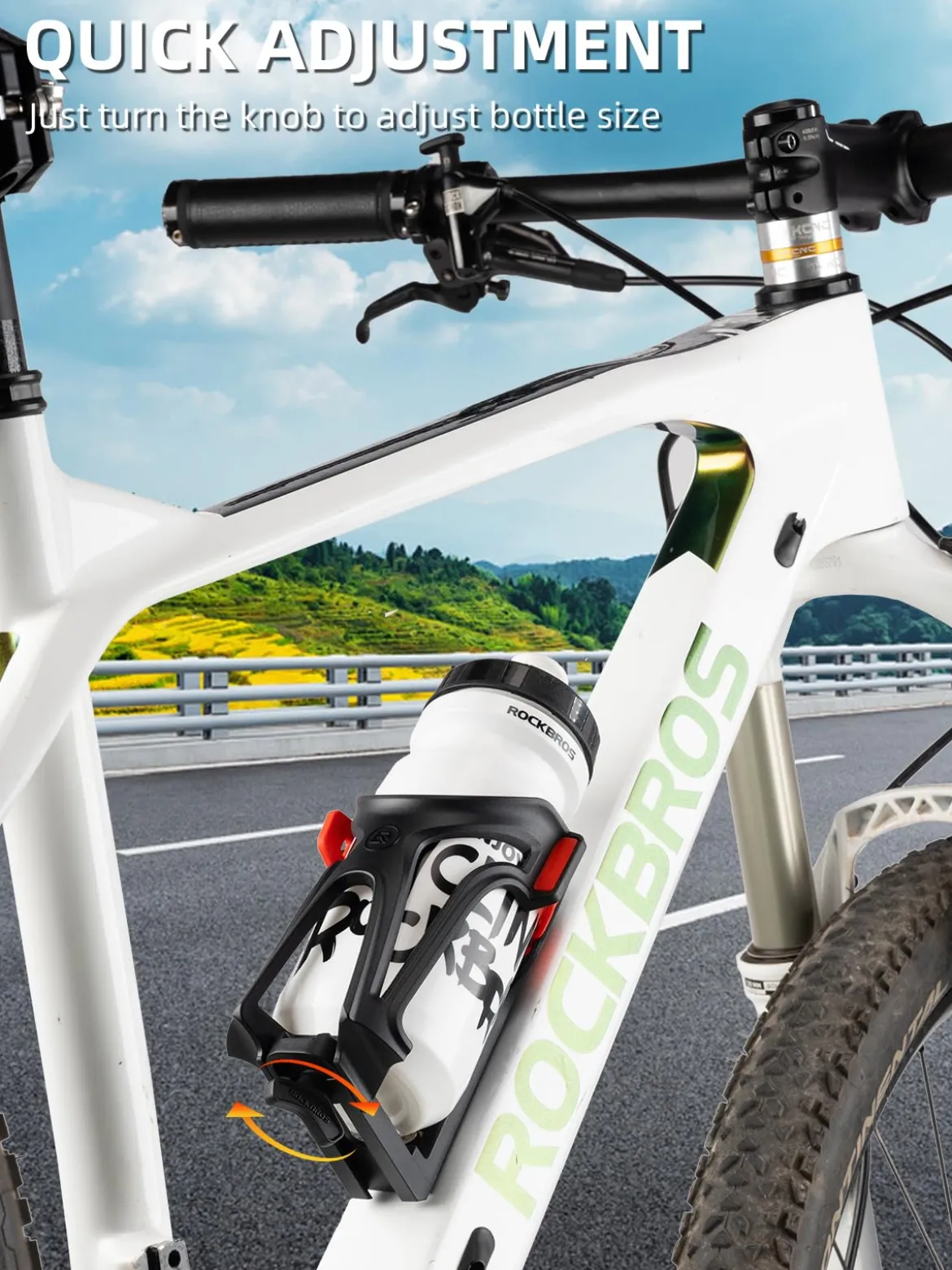 ROCKBROS Adjustable Water Bottle Holder for 2.3-3" Bottles, Bike & Motorcycle Mount