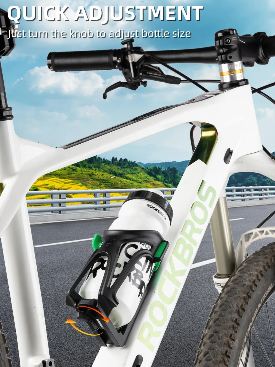 ROCKBROS Adjustable Water Bottle Holder for 2.3-3" Bottles, Bike & Motorcycle Mount