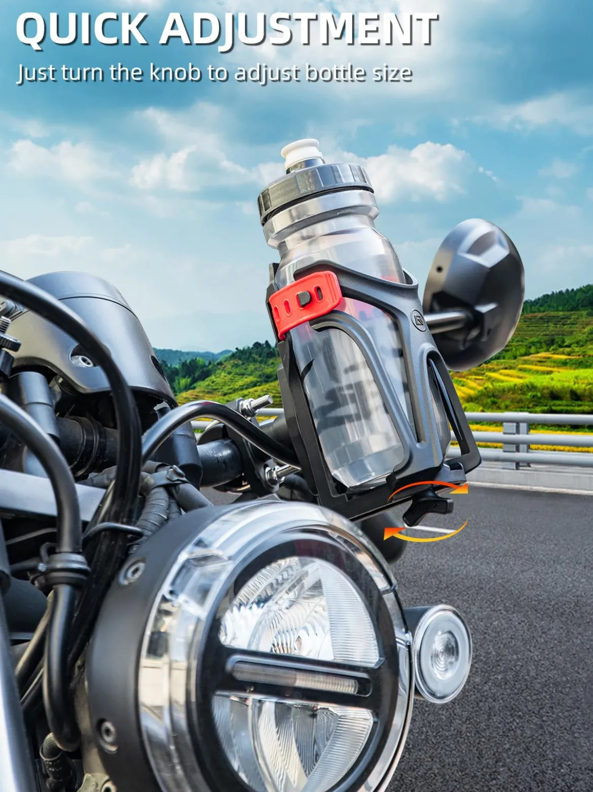 ROCKBROS Adjustable Water Bottle Holder for 2.3-3" Bottles, Bike & Motorcycle Mount