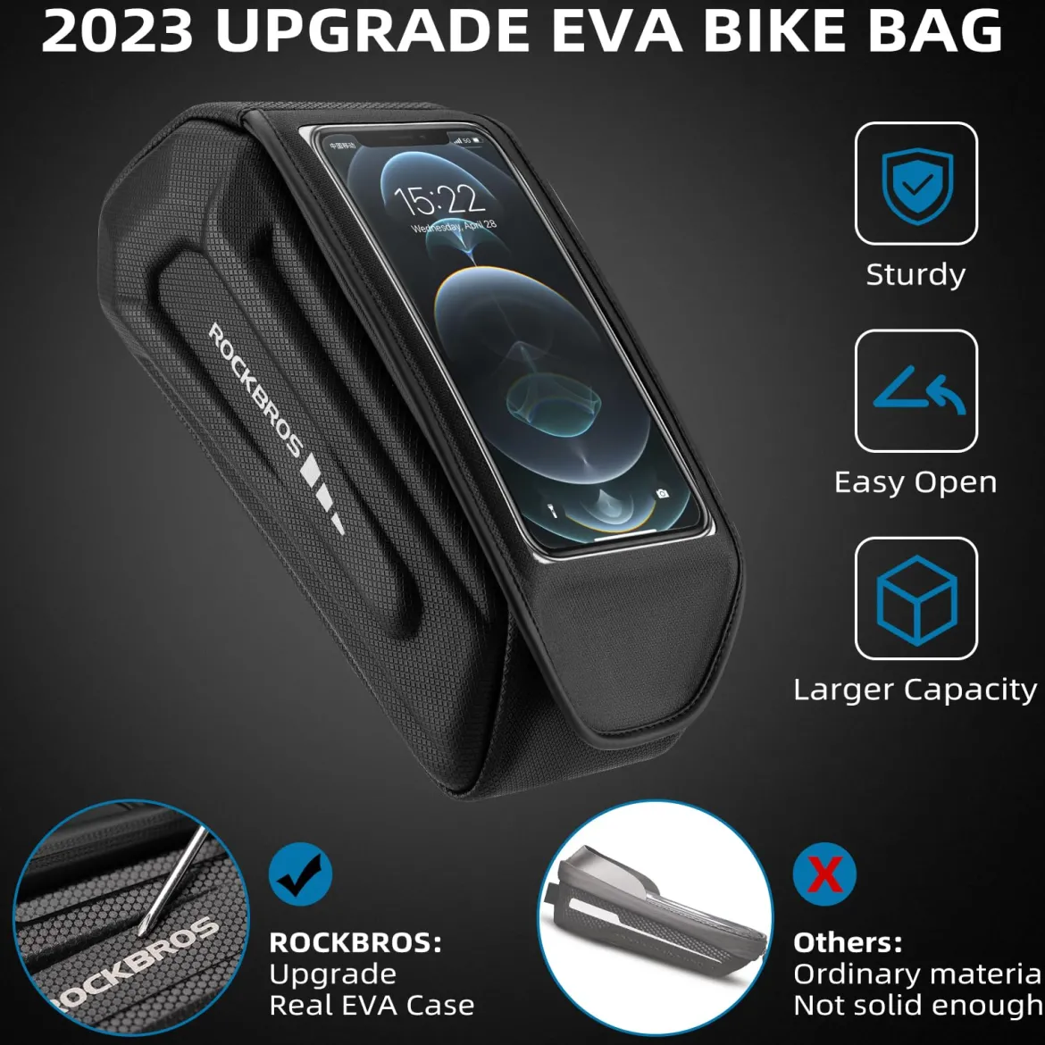 ROCKBROS Bike Bag Under 6.8” Bicycle Accessories Pouch, EVA Waterproof