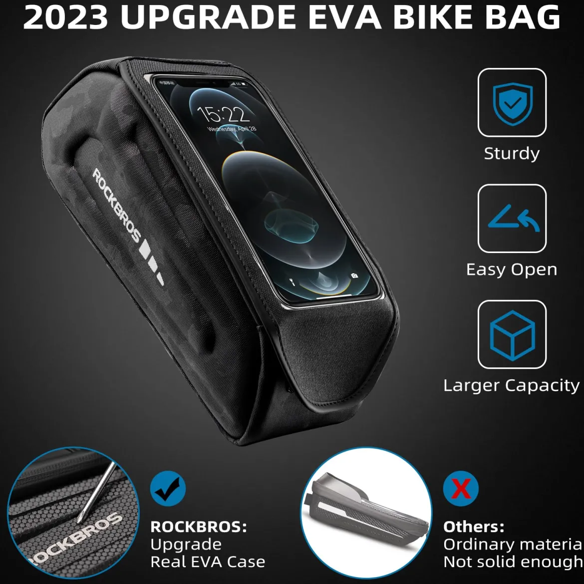 ROCKBROS Bike Bag Under 6.8” Bicycle Accessories Pouch, EVA Waterproof