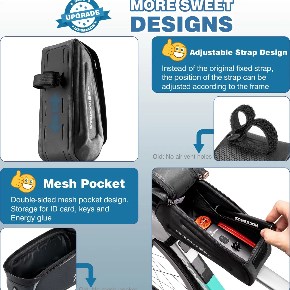ROCKBROS Bike Bag Under 6.8” Bicycle Accessories Pouch, EVA Waterproof