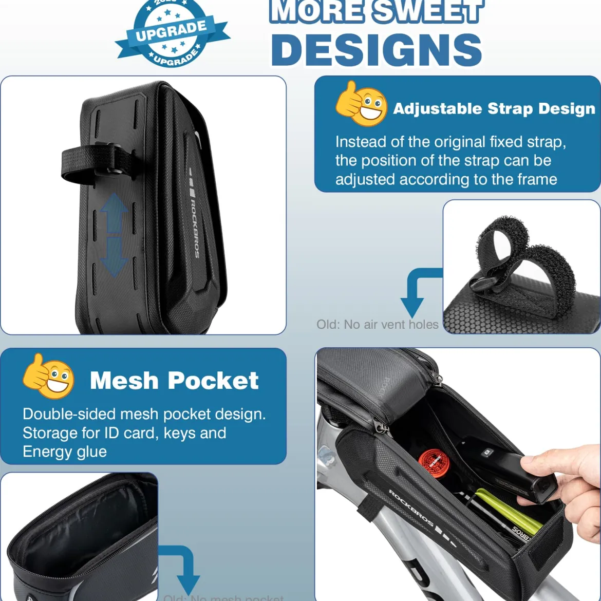 ROCKBROS Bike Bag Under 6.8” Bicycle Accessories Pouch, EVA Waterproof