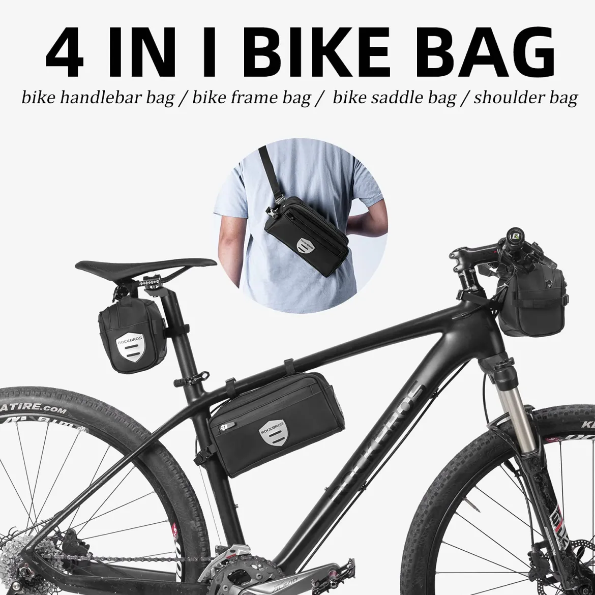 ROCKBROS Bike Handlebar Front Frame Bag with Removable Shoulder Strap for Cycling