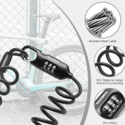 ROCKBROS Bike Lock Cable Combination Bicycle Lock - 6FT Long, Portable, Anti-Theft