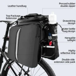 ROCKBROS Bike Rack Bag Waterproof Carbon Leather Rear Seat Cargo Pack 34L
