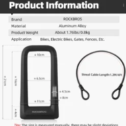 ROCKBROS Bike U Lock, Heavy Duty Anti Theft Bike U Lock with Cable Silicone Cover