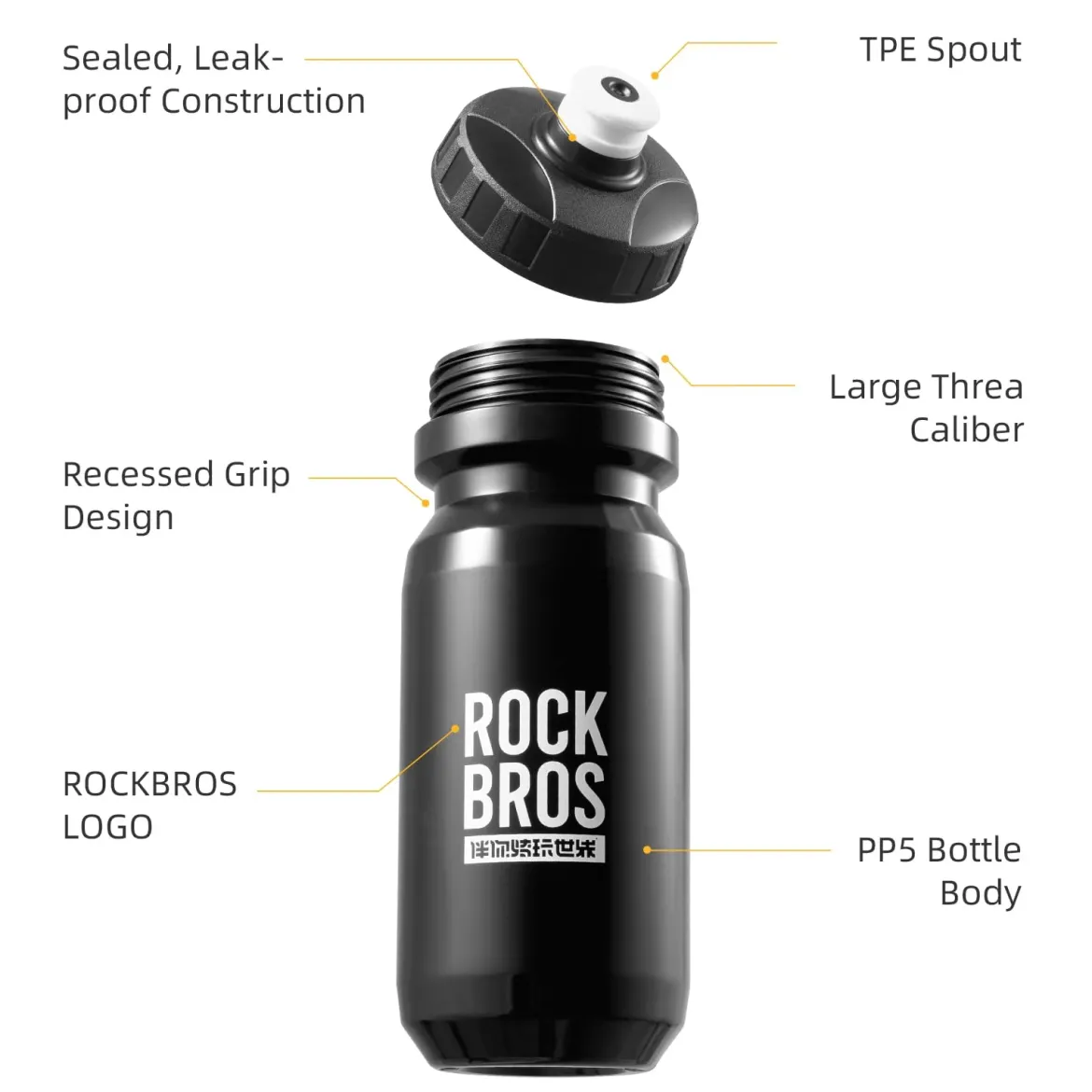 ROCKBROS Bike Water Bottle Squeeze Bicycle Water Bottle BPA-Free