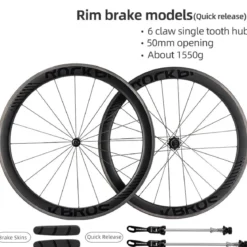 ROCKBROS 700c Carbon Fiber Disc Rim 38/50/65 mm 1.6-1.7 kg Clincher Wheelset