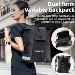 ROCKBROS Convertible Waterproof Bike Rack Bag 18L Adjustable Capacity Backpack Straps
