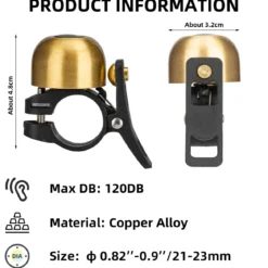 ROCKBROS Copper Alloy Bike Bell, Loud Classic Ring, Fits 21-23mm Handlebars for Adults