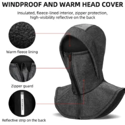 ROCKBROS Fleece-Lined Warmth Windproof Balaclava Ski Mask Reflective Logo