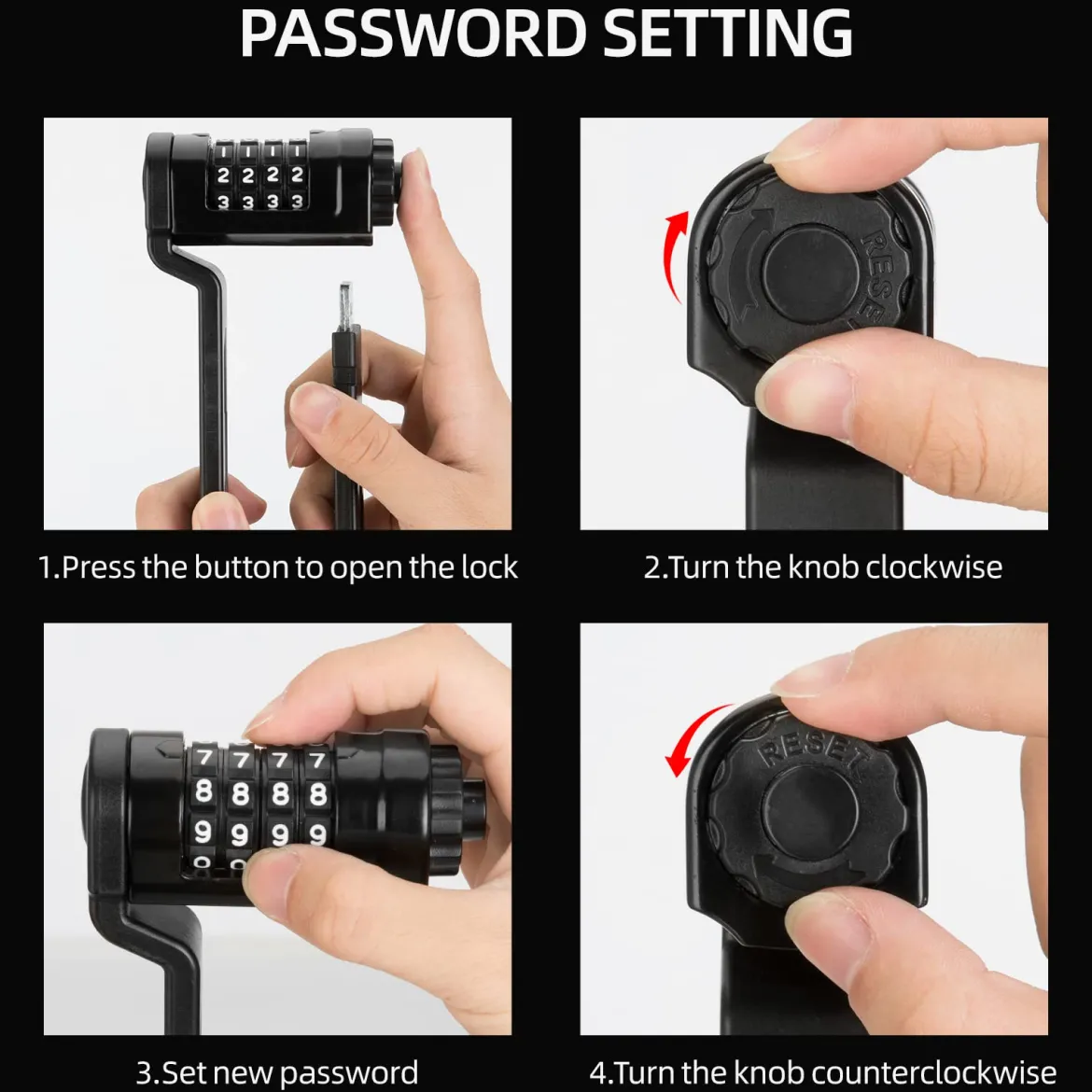 ROCKBROS Folding Bike Lock Heavy Duty Anti-Theft 4-Digit Combination Lock with Mount