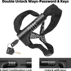 ROCKBROS 3.2FT Heavy Duty Bike Chain Lock Anti-Theft Security Lock Resettable Combination 2 Keys