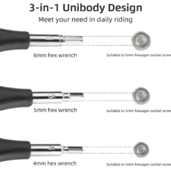 ROCKBROS 3-in-1 Allen Hex Wrench Set, 4/5/6mm Sizes, Black Silver, Steel and PVC