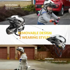 ROCKBROS Kids Full Face Bike Helmet Ages 5-14 Anti-Collision Detachable Chin