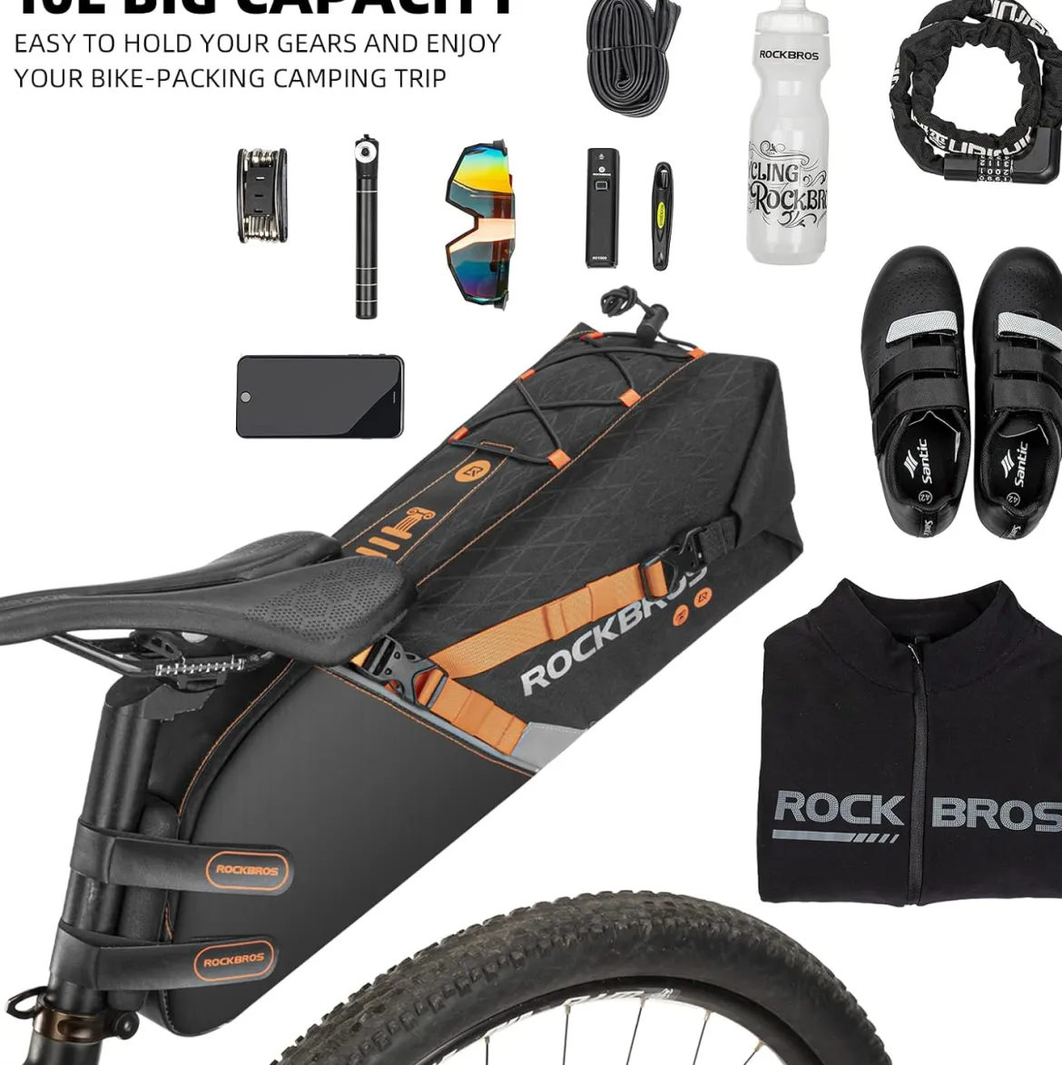 ROCKBROS 10L Waterproof Bike Saddle Bag Large Capacity Easy Install