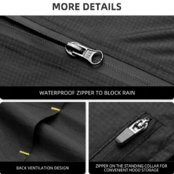 ROCKBROS Men's Waterproof Cycling Rain Jacket with Hood, Lightweight Reflective