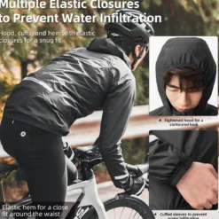 ROCKBROS Men's Waterproof Cycling Rain Jacket with Hood, Lightweight Reflective