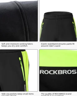 ROCKBROS Men’s Windproof Winter Cycling Pants warmth fleece-lined for outdoor hiking
