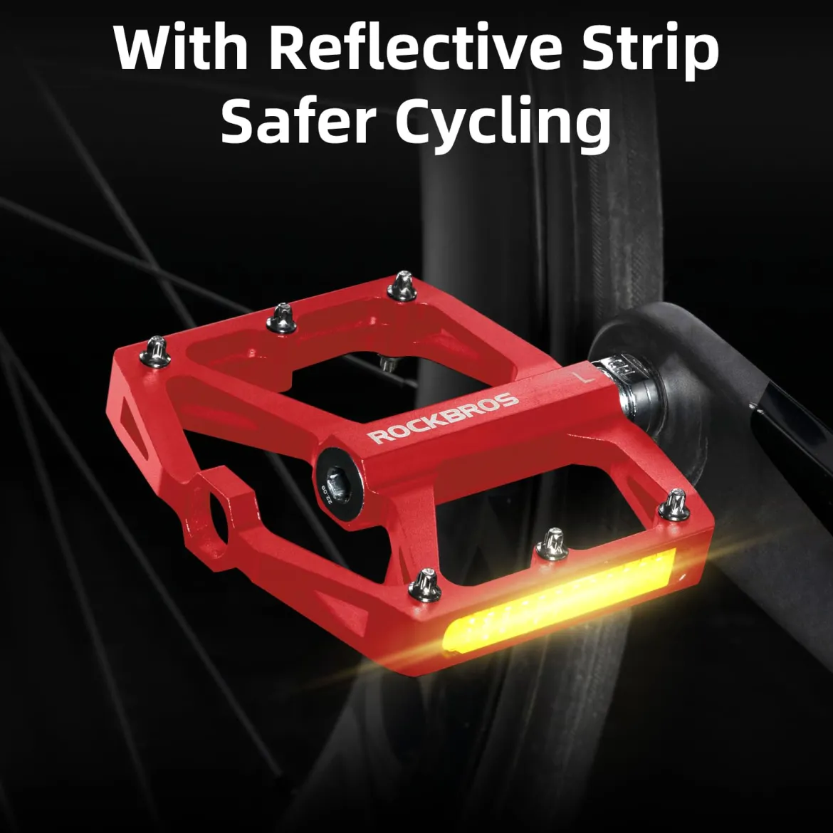ROCKBROS MTB Reflective Aluminum Pedals 9/16" Sealed Bearing Lightweight