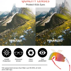 ROCKBROS Polarized Youth Kids UV400 Cycling Sports Sunglasses for Boys Girls Age 8-14