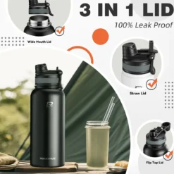 ROCKBROS Stainless Steel Insulated Water Bottle with Straw