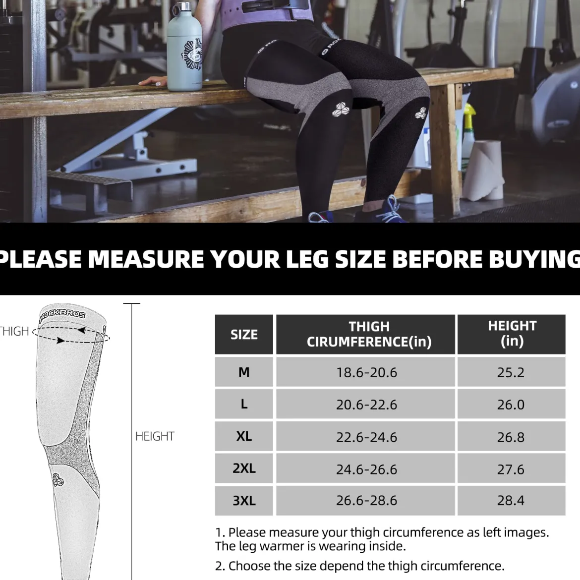 ROCKBROS Thermal Fleece Cycling Running Leg Warmers, Non-Slip Long Leg Sleeves for Winter
