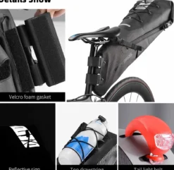ROCKBROS Waterproof Bikepacking Saddle Bag 14L Adjustable Capacity Easy Install
