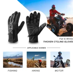 ROCKBROS Winter Cycling Gloves, Water-Resistant, Touch Screen, Anti-Slip Full Finger Gloves