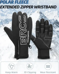 ROCKBROS Winter Cycling Gloves, Water-Resistant, Touch Screen, Anti-Slip Full Finger Gloves