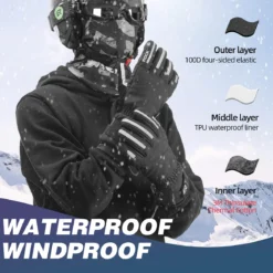ROCKBROS Winter Ski Gloves Waterproof 3M Thinsulate Touch Screen Thermal Gloves for Men Women