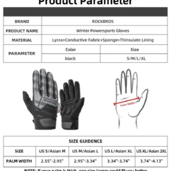 ROCKBROS Winter Touchscreen Motorcycle Gloves with Palm Padding & Knuckle Protection